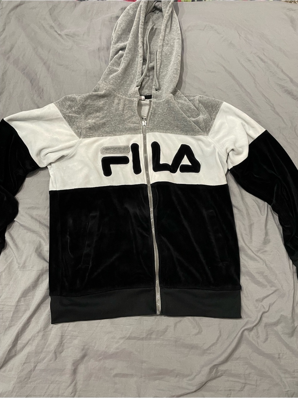 Women’s Y2K Black, White & Gray Velvet Zip Hoodie